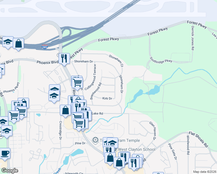 map of restaurants, bars, coffee shops, grocery stores, and more near 1284 Cedar Knoll Way in Atlanta