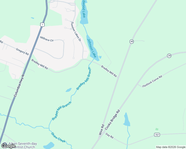 map of restaurants, bars, coffee shops, grocery stores, and more near 1095 Bradley Mill Road in Aiken