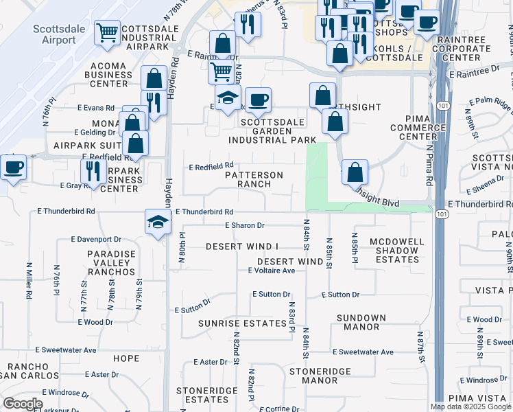 map of restaurants, bars, coffee shops, grocery stores, and more near 8219 East Gray Road in Scottsdale