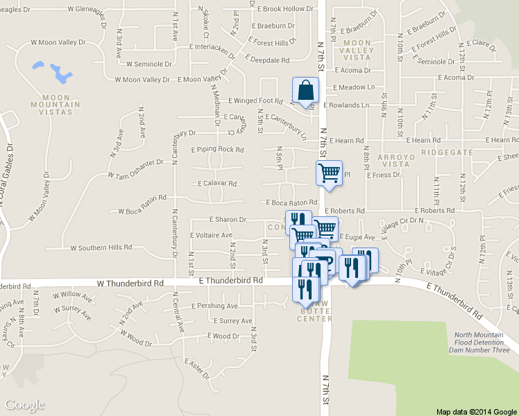 map of restaurants, bars, coffee shops, grocery stores, and more near 502 East Boca Raton Road in Phoenix
