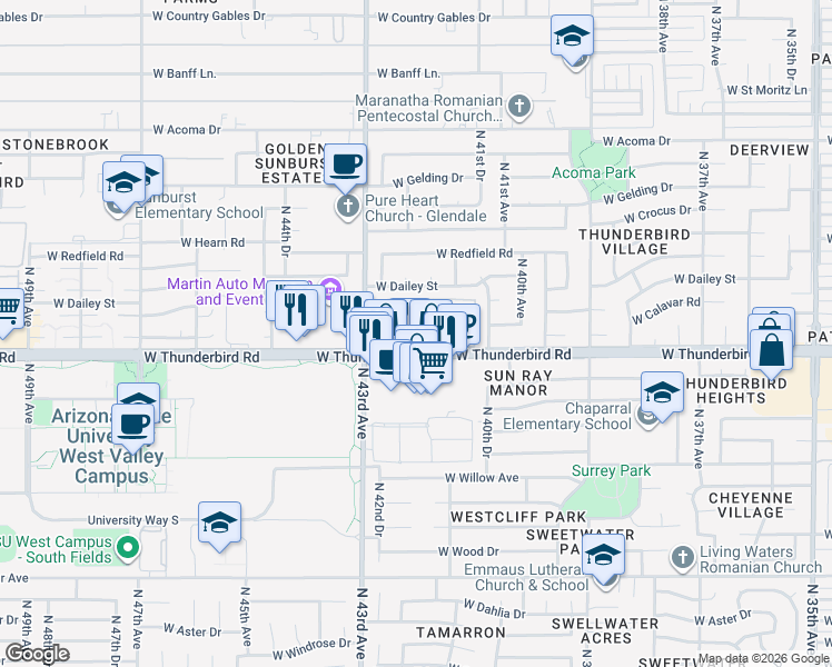 map of restaurants, bars, coffee shops, grocery stores, and more near 13821 North 42nd Avenue in Phoenix