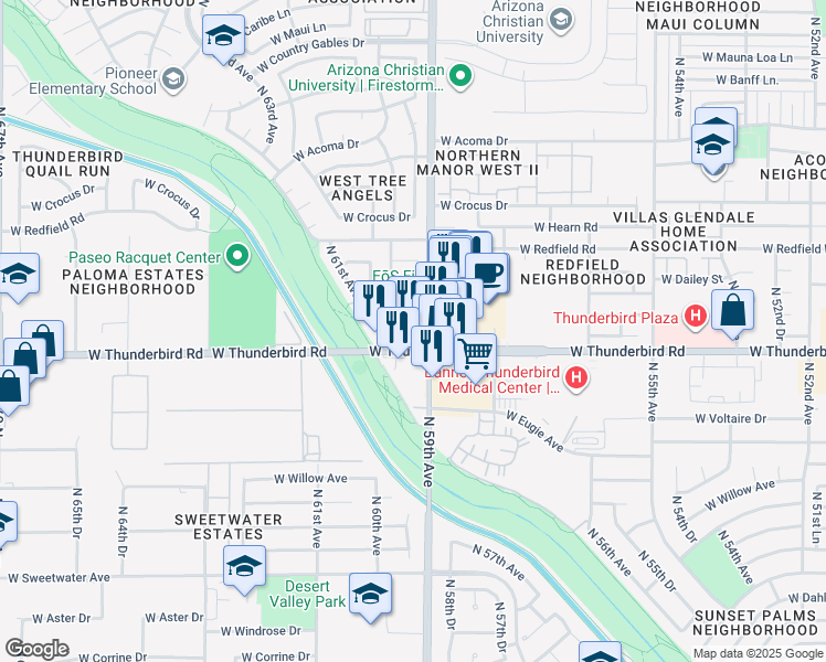 map of restaurants, bars, coffee shops, grocery stores, and more near 13936 North 59th Avenue in Glendale
