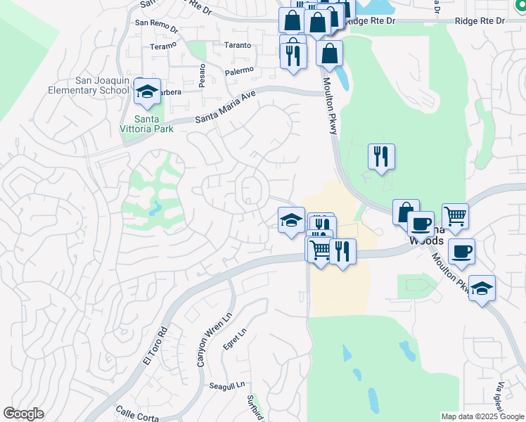 map of restaurants, bars, coffee shops, grocery stores, and more near 3175 Via Vista in Laguna Woods