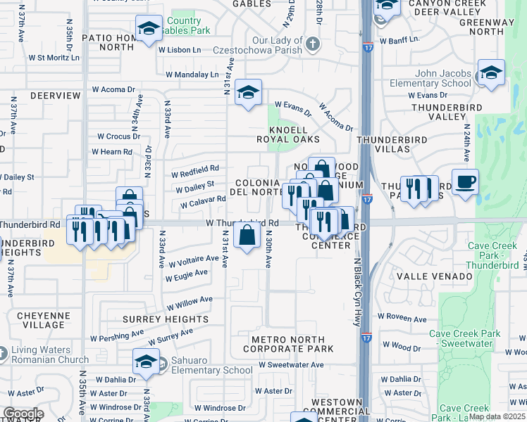 map of restaurants, bars, coffee shops, grocery stores, and more near 13820 North 30th Drive in Phoenix