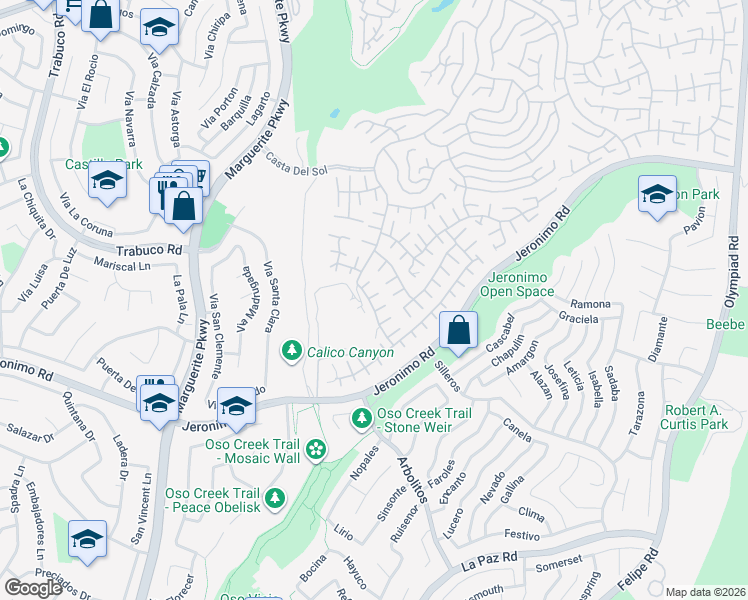 map of restaurants, bars, coffee shops, grocery stores, and more near 27728 Calle Valdes in Mission Viejo
