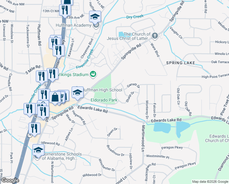 map of restaurants, bars, coffee shops, grocery stores, and more near 905 Sharp Drive in Birmingham