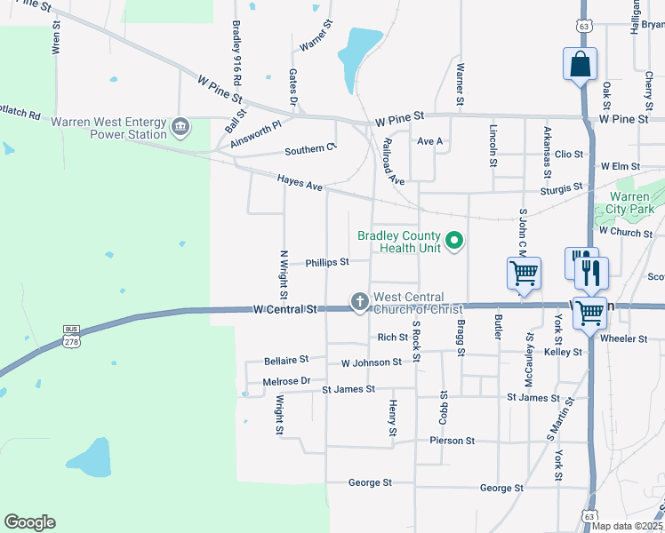 map of restaurants, bars, coffee shops, grocery stores, and more near 12 Linda Lane in Warren
