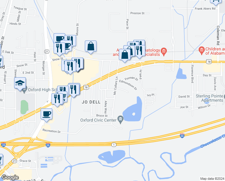 map of restaurants, bars, coffee shops, grocery stores, and more near 1030 Corbin Street in Oxford