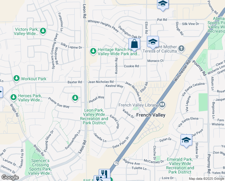 map of restaurants, bars, coffee shops, grocery stores, and more near 31210 Trumpeter Lane in Winchester