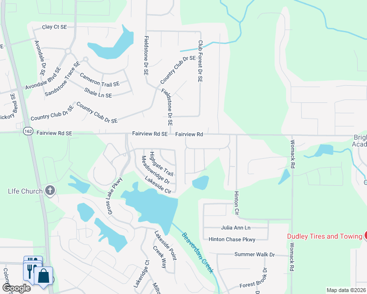 map of restaurants, bars, coffee shops, grocery stores, and more near 80 Crestfield Circle in Covington
