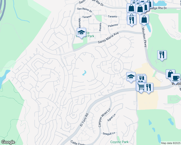 map of restaurants, bars, coffee shops, grocery stores, and more near 5519 Paseo Del Lago East in Laguna Woods