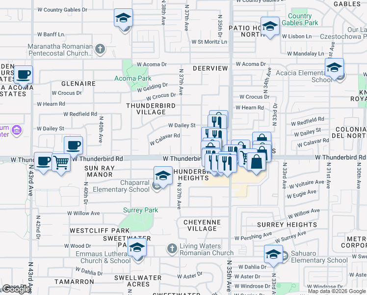 map of restaurants, bars, coffee shops, grocery stores, and more near 13826 North 37th Avenue in Phoenix