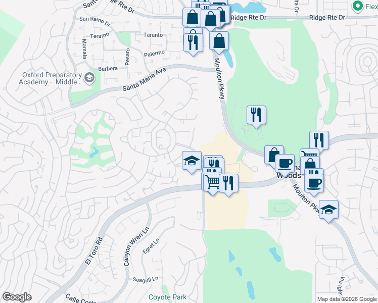 map of restaurants, bars, coffee shops, grocery stores, and more near 3011 Via Buena Vista Road in Laguna Woods