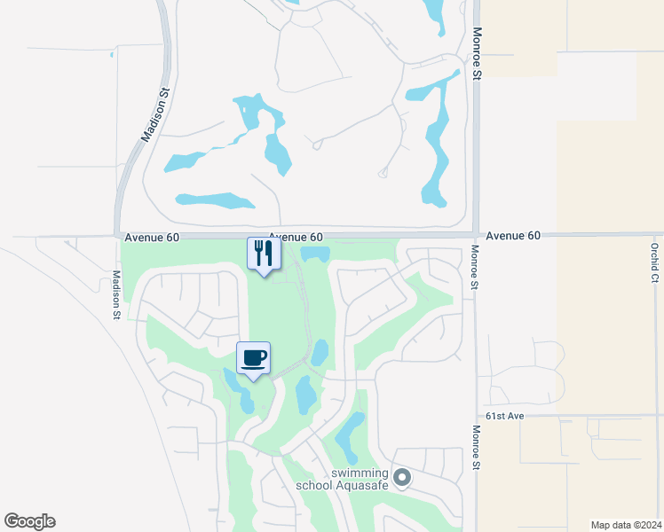 map of restaurants, bars, coffee shops, grocery stores, and more near 60189 Poinsettia Place in La Quinta