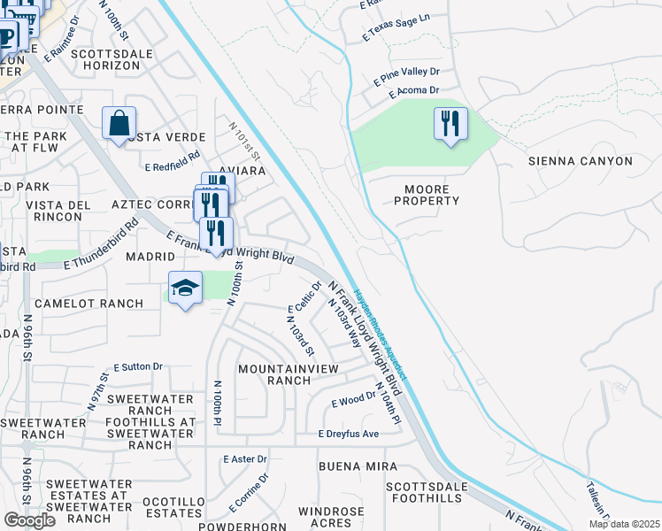 map of restaurants, bars, coffee shops, grocery stores, and more near 13876 East Meadow Hill Drive in Scottsdale