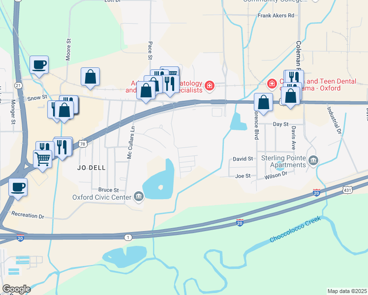 map of restaurants, bars, coffee shops, grocery stores, and more near 31 Carriage Lane in Oxford