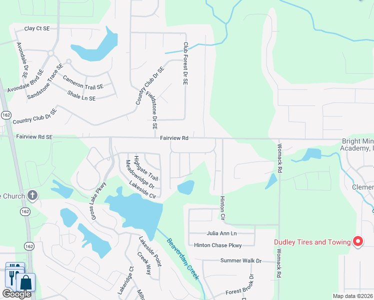 map of restaurants, bars, coffee shops, grocery stores, and more near 155 Crestfield Circle in Covington