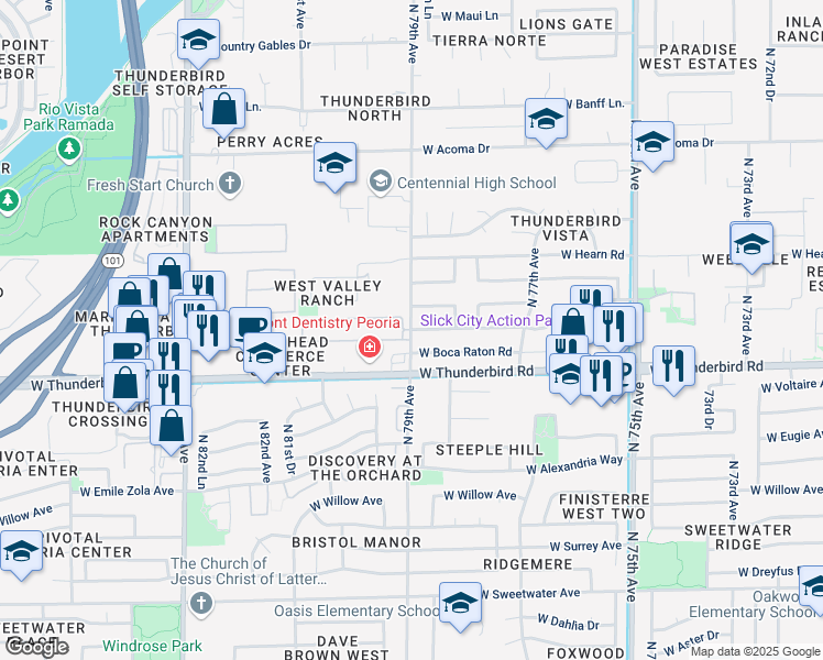 map of restaurants, bars, coffee shops, grocery stores, and more near 7873 West Ludlow Drive in Peoria