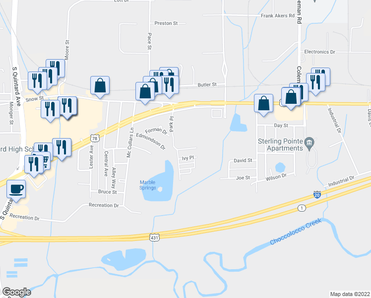 map of restaurants, bars, coffee shops, grocery stores, and more near 41 Carriage Lane in Oxford