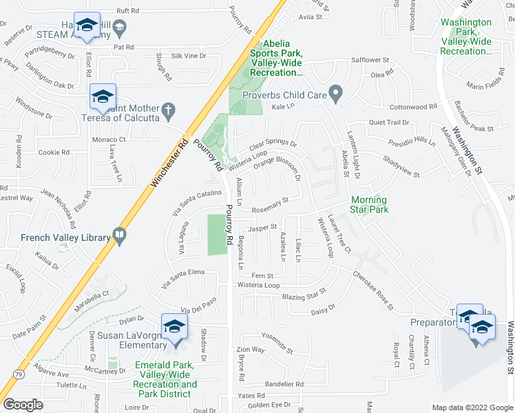 map of restaurants, bars, coffee shops, grocery stores, and more near 32074 Rosemary Street in Winchester