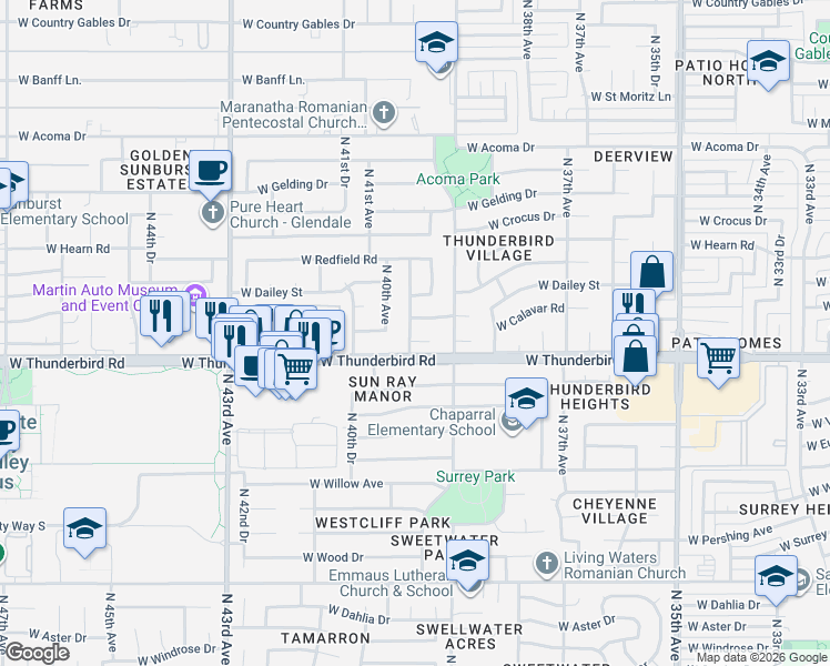 map of restaurants, bars, coffee shops, grocery stores, and more near 13834 North 39th Lane in Phoenix