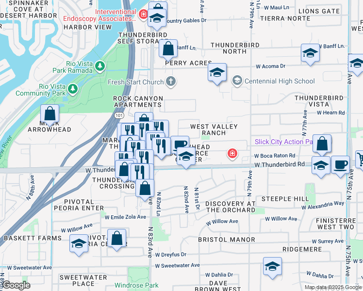 map of restaurants, bars, coffee shops, grocery stores, and more near 14109 North 83rd Avenue in Peoria