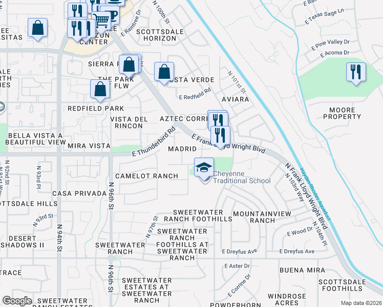 map of restaurants, bars, coffee shops, grocery stores, and more near 9922 East Celtic Drive in Scottsdale