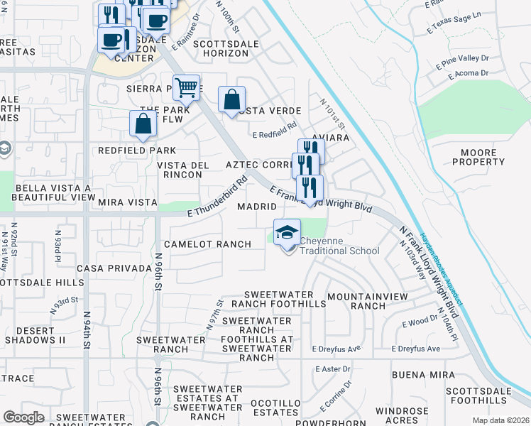 map of restaurants, bars, coffee shops, grocery stores, and more near 9922 East Celtic Drive in Scottsdale