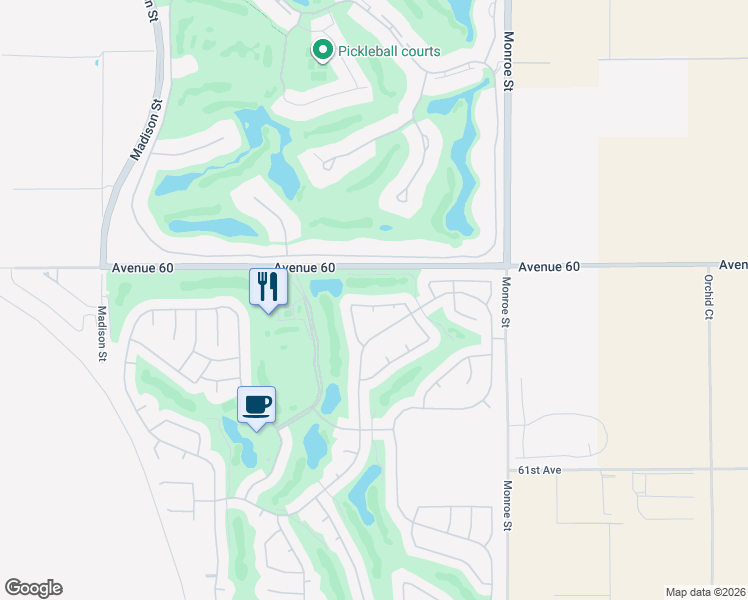 map of restaurants, bars, coffee shops, grocery stores, and more near 81660 Impala Drive in La Quinta