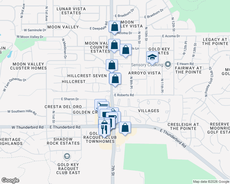 map of restaurants, bars, coffee shops, grocery stores, and more near 13815 North 7th Street in Phoenix