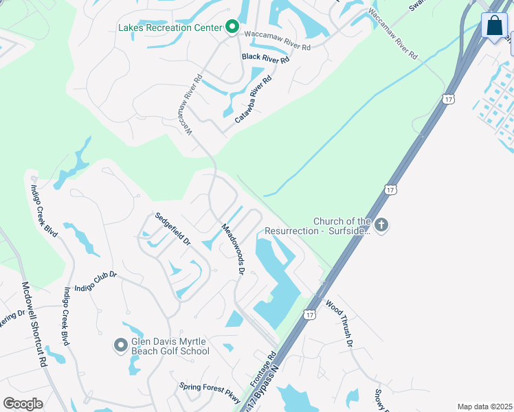 map of restaurants, bars, coffee shops, grocery stores, and more near 258 Four Leaf Lane in Murrells Inlet