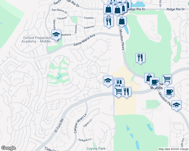 map of restaurants, bars, coffee shops, grocery stores, and more near 3167 Via Vista in Laguna Woods