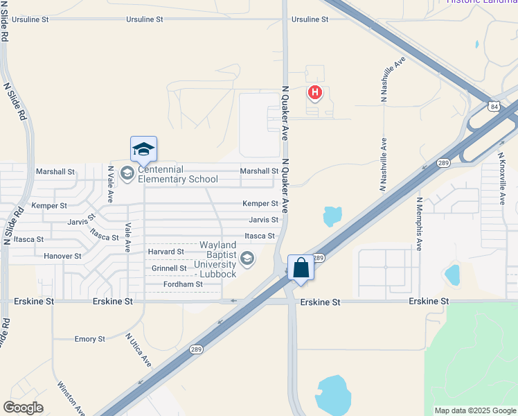 map of restaurants, bars, coffee shops, grocery stores, and more near 4411 Kemper Street in Lubbock