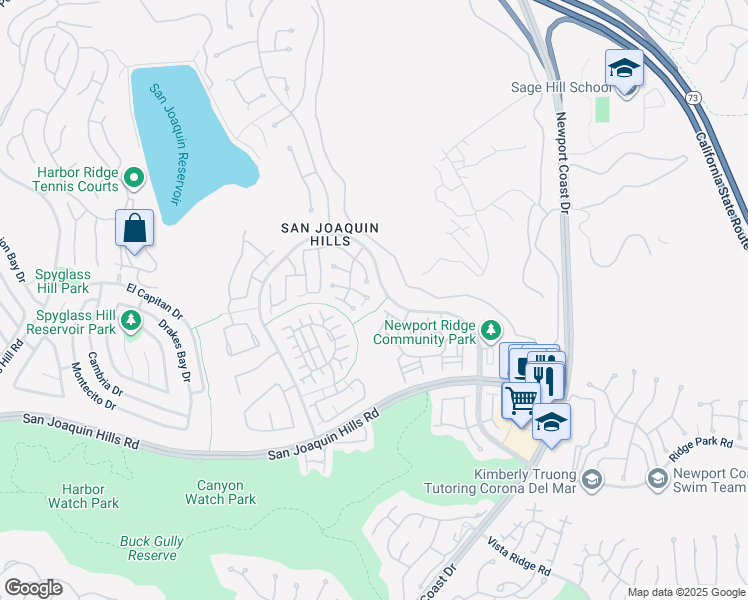 map of restaurants, bars, coffee shops, grocery stores, and more near 25 Belfort in Newport Beach