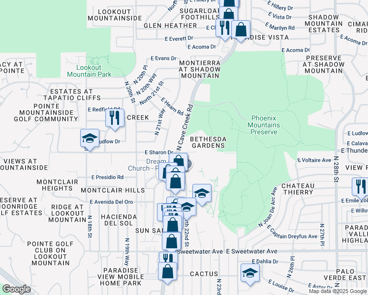 map of restaurants, bars, coffee shops, grocery stores, and more near 13811 North Cave Creek Road in Phoenix