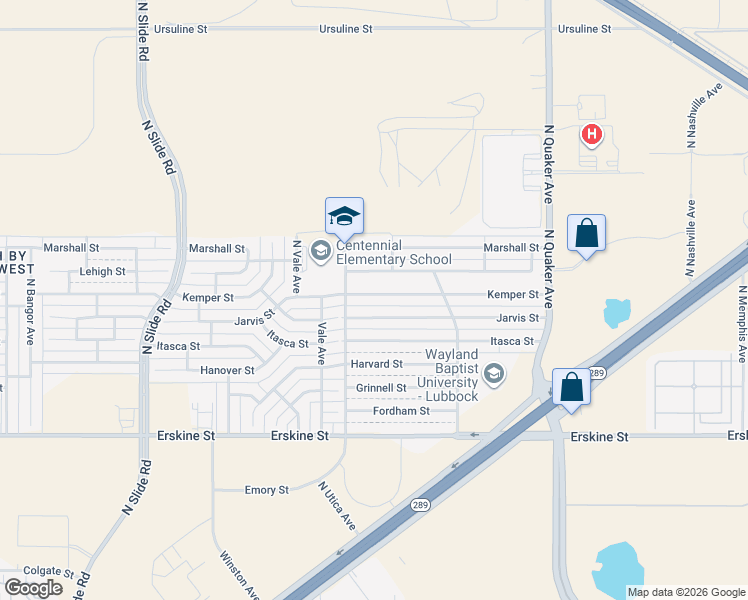 map of restaurants, bars, coffee shops, grocery stores, and more near 4629 Kemper Street in Lubbock