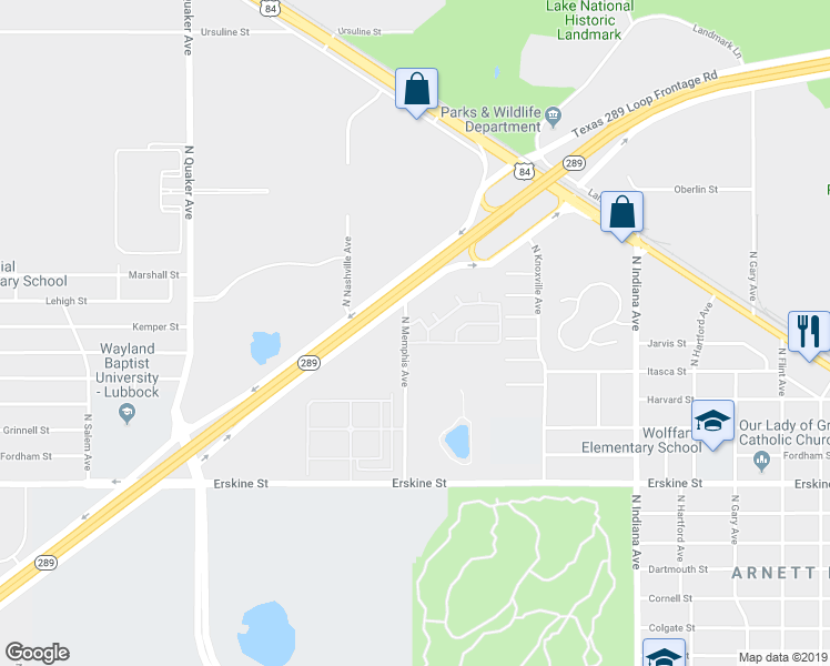 map of restaurants, bars, coffee shops, grocery stores, and more near in Lubbock