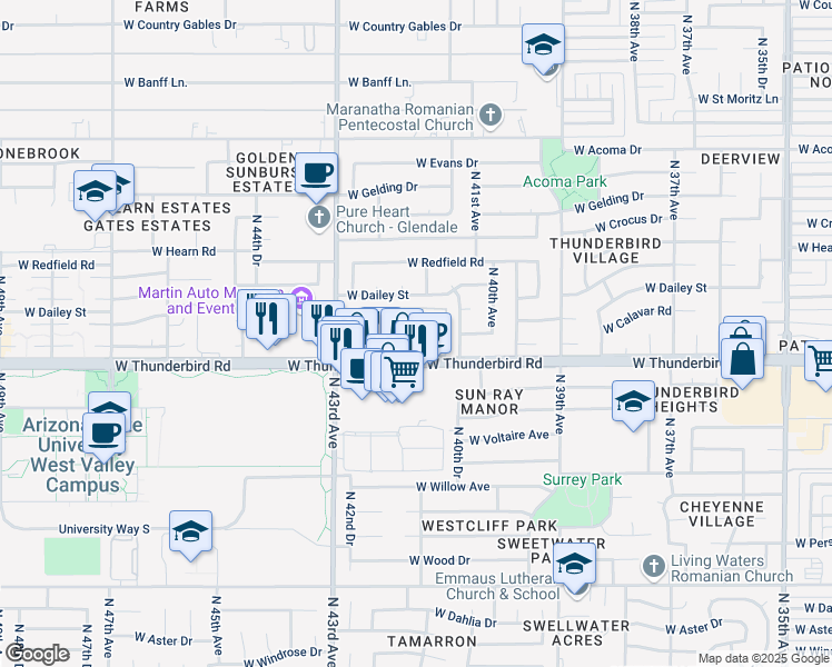 map of restaurants, bars, coffee shops, grocery stores, and more near 4122 West Calavar Road in Phoenix