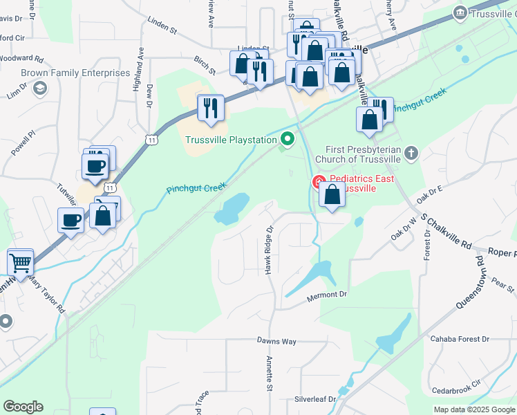 map of restaurants, bars, coffee shops, grocery stores, and more near 3740 Eagle Drive in Trussville