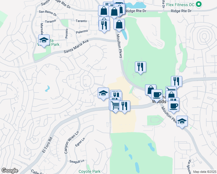 map of restaurants, bars, coffee shops, grocery stores, and more near 3023 Calle Sonora in Laguna Woods