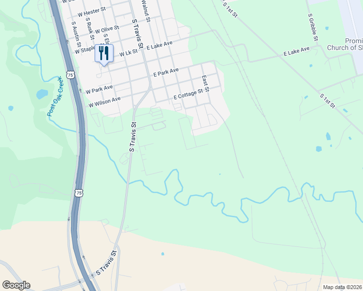 map of restaurants, bars, coffee shops, grocery stores, and more near Montgomery Street in Sherman