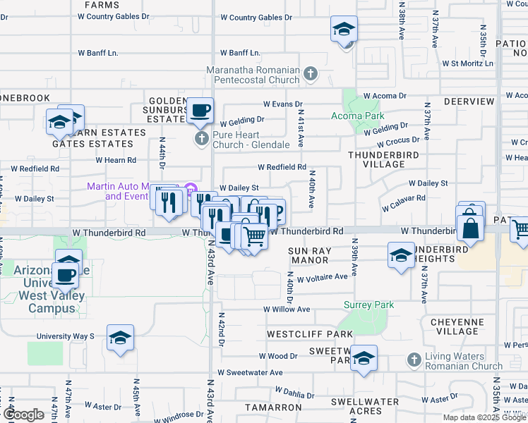 map of restaurants, bars, coffee shops, grocery stores, and more near 4122 West Calavar Road in Phoenix