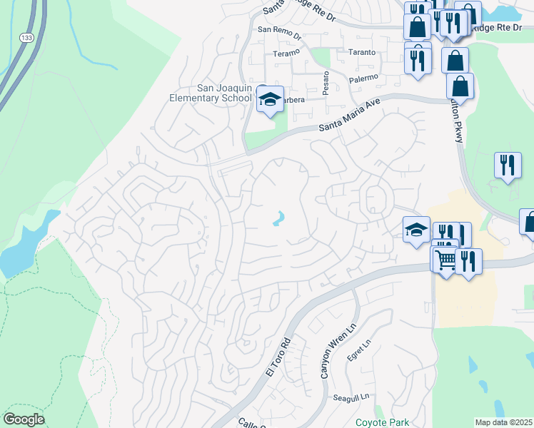 map of restaurants, bars, coffee shops, grocery stores, and more near 5510 Paseo Del Lago in Laguna Woods