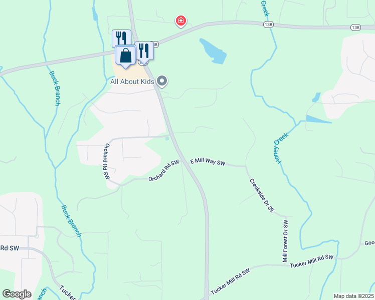 map of restaurants, bars, coffee shops, grocery stores, and more near 2701 E Mill Way Southwest in Conyers