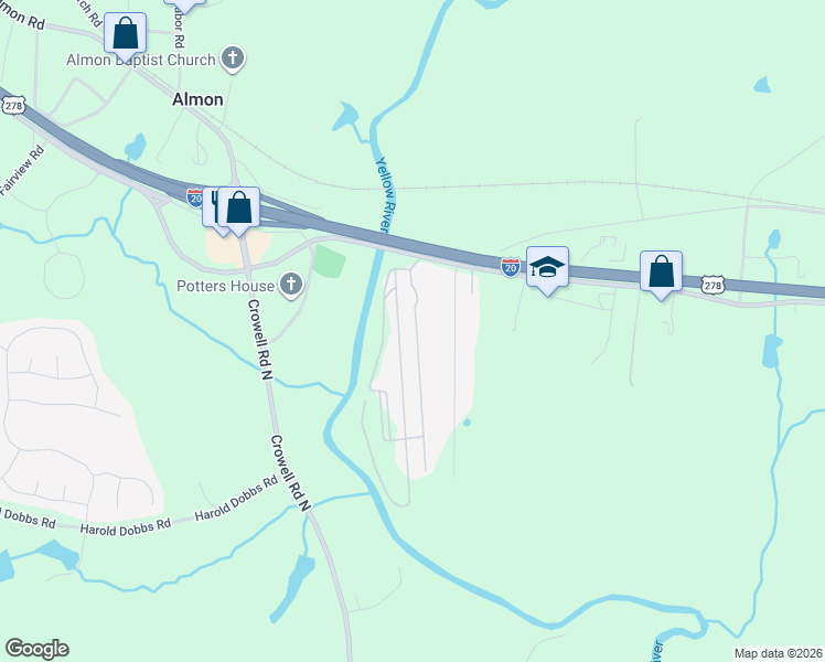map of restaurants, bars, coffee shops, grocery stores, and more near 124 West Dollar Circle in Covington