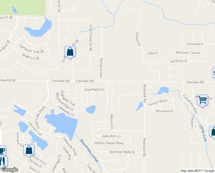 map of restaurants, bars, coffee shops, grocery stores, and more near 395 Crestfield Circle in Covington