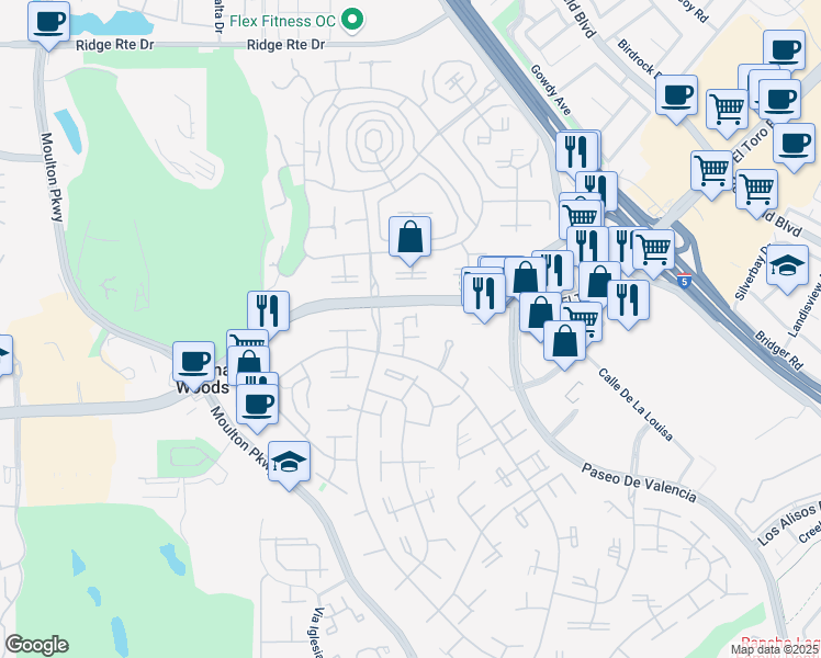 map of restaurants, bars, coffee shops, grocery stores, and more near in Laguna Woods