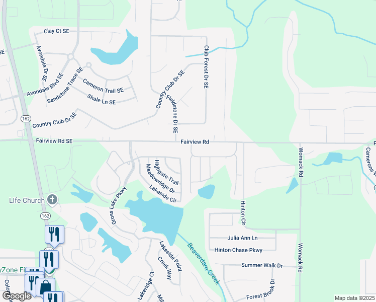 map of restaurants, bars, coffee shops, grocery stores, and more near 50 Crestfield Circle in Covington