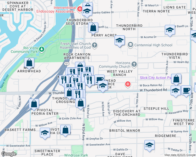 map of restaurants, bars, coffee shops, grocery stores, and more near 14155 North 83rd Avenue in Peoria