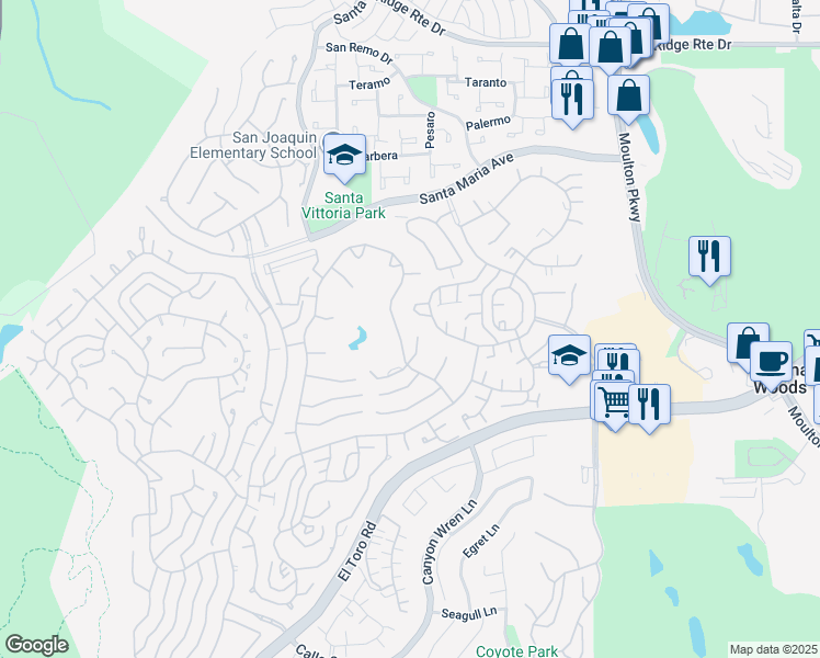 map of restaurants, bars, coffee shops, grocery stores, and more near 5451 Calle Pico in Laguna Woods